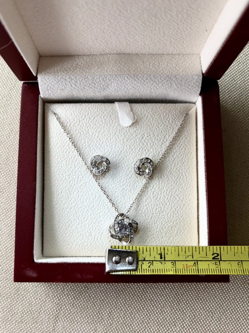 Silver Tone Rhinestone Swirl Necklace & Stud Earrings Set Adjustable - Picture 5 of 10